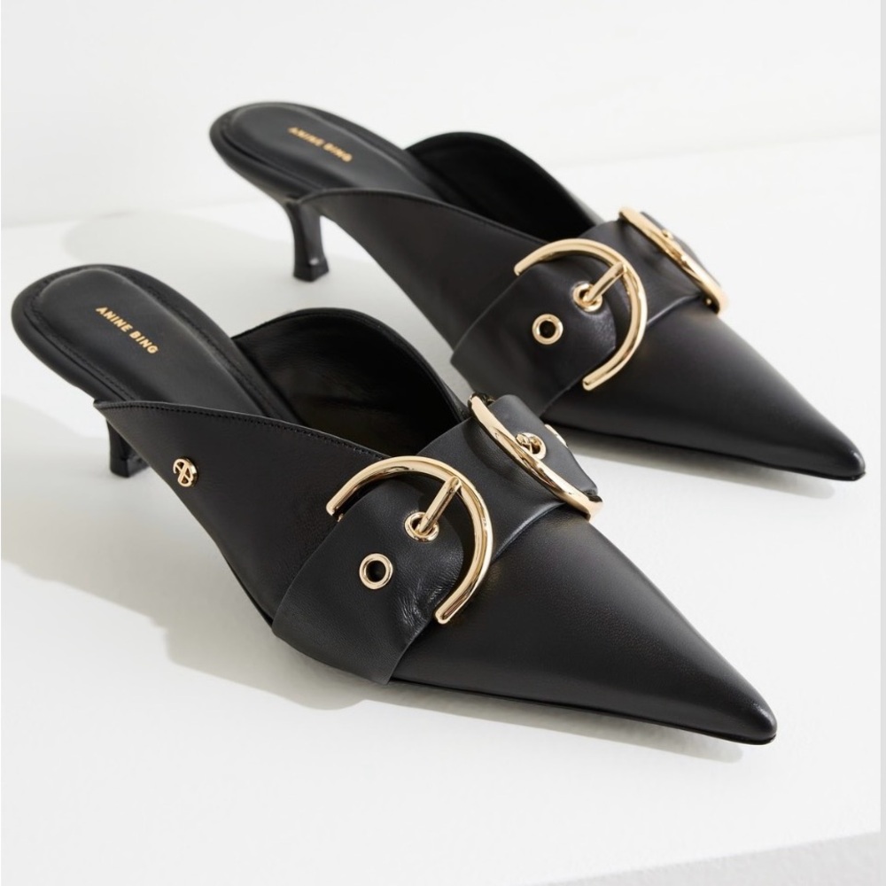 Anine Bing Zoe mules in black leather size 39